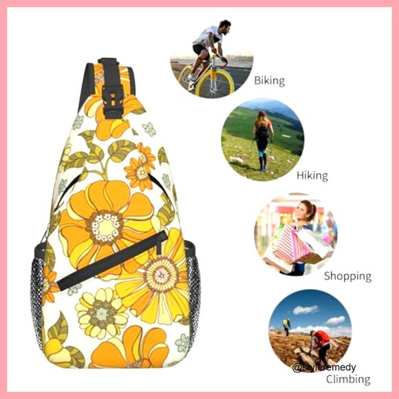 Retro Floral Sling Backpack Daypack Adjustable Strap 15.3\